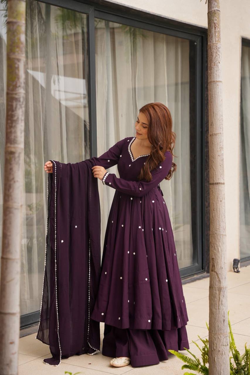 Awesome Purple Color Embroidery Work Georgette Sharara Suit
