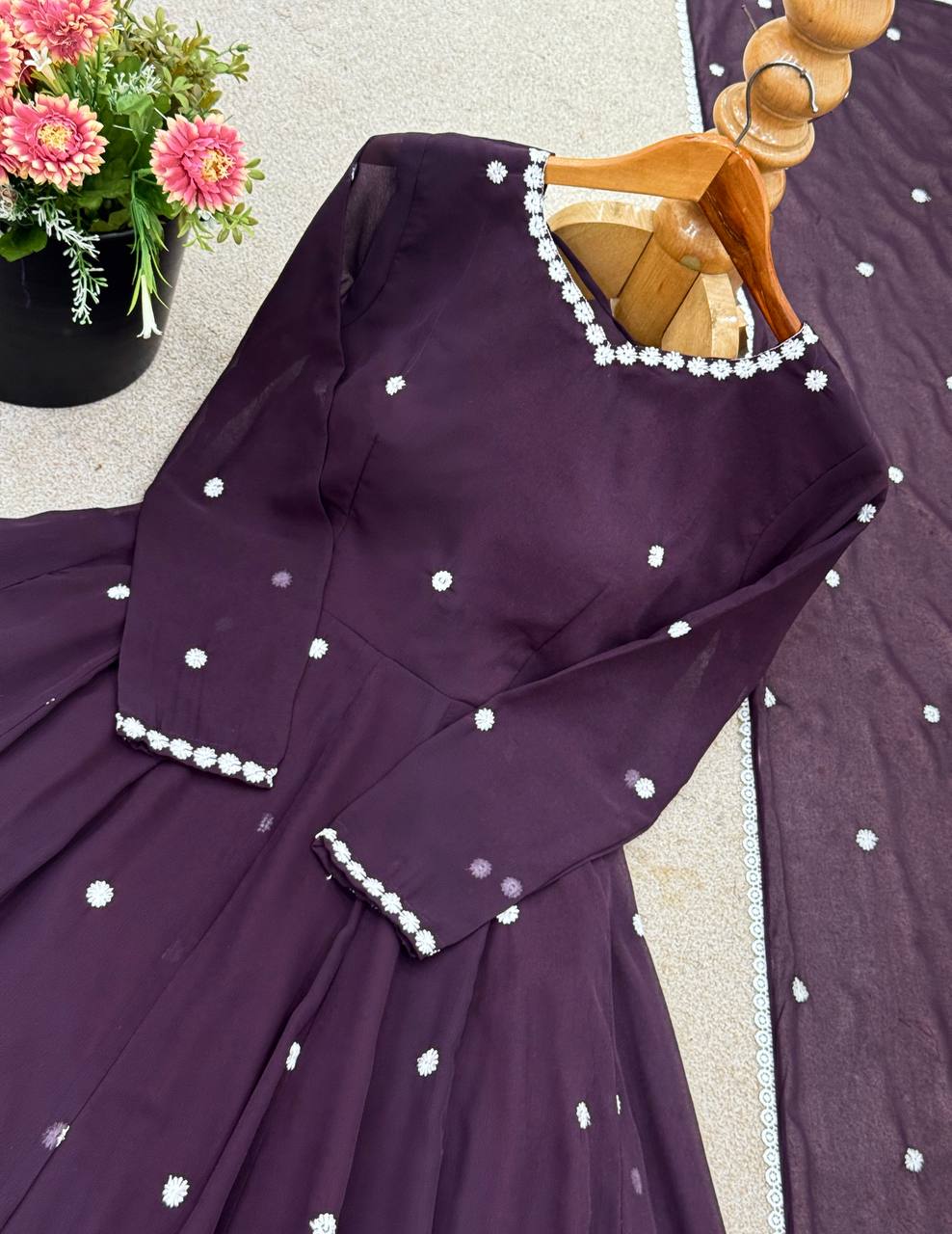 Awesome Purple Color Embroidery Work Georgette Sharara Suit