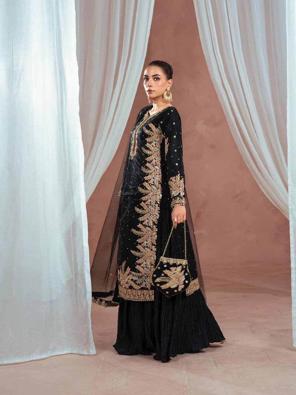 Beautiful Black Embroidery Work Straight Salwar Suit