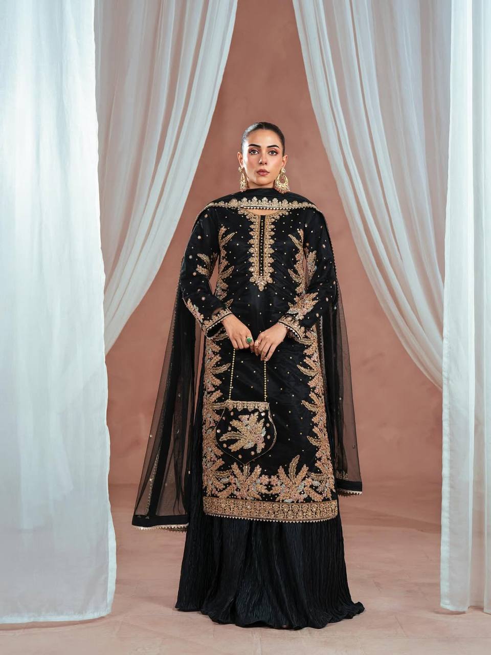 Beautiful Black Embroidery Work Straight Salwar Suit