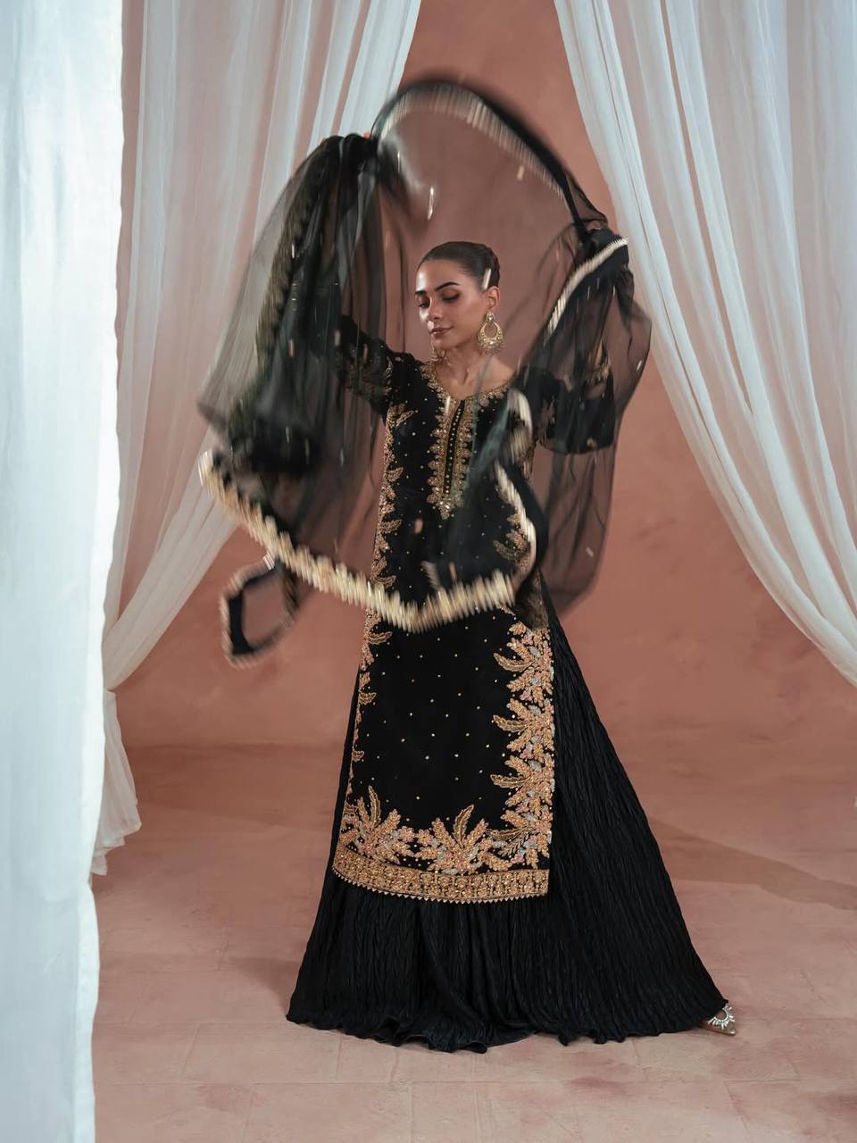 Beautiful Black Embroidery Work Straight Salwar Suit
