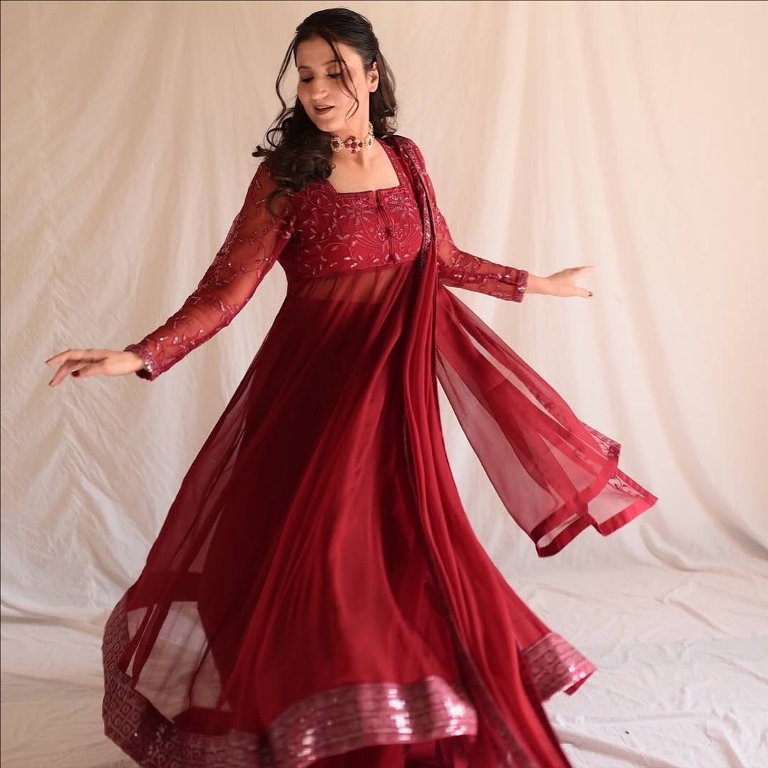 Captivating Maroon Blooming Embroidery Anarkali Suit