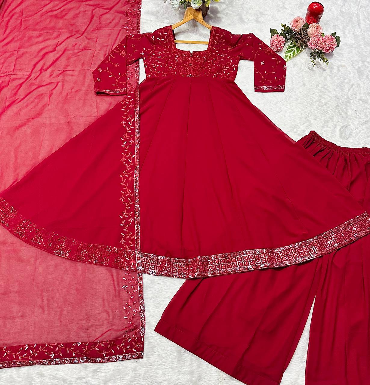 Captivating Maroon Blooming Embroidery Anarkali Suit
