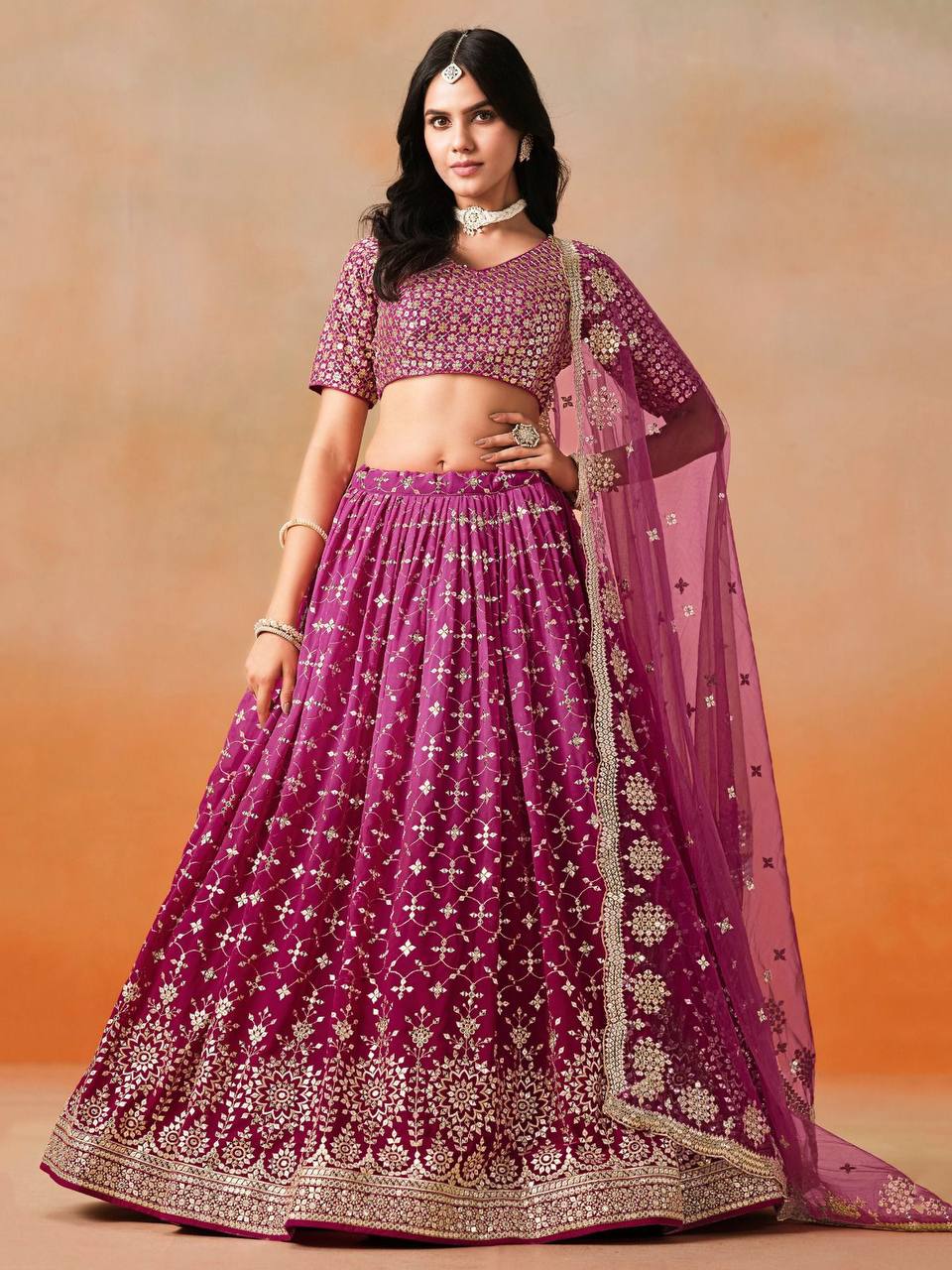 Designer Teal Blue Georgette Sequence Work Lehenga