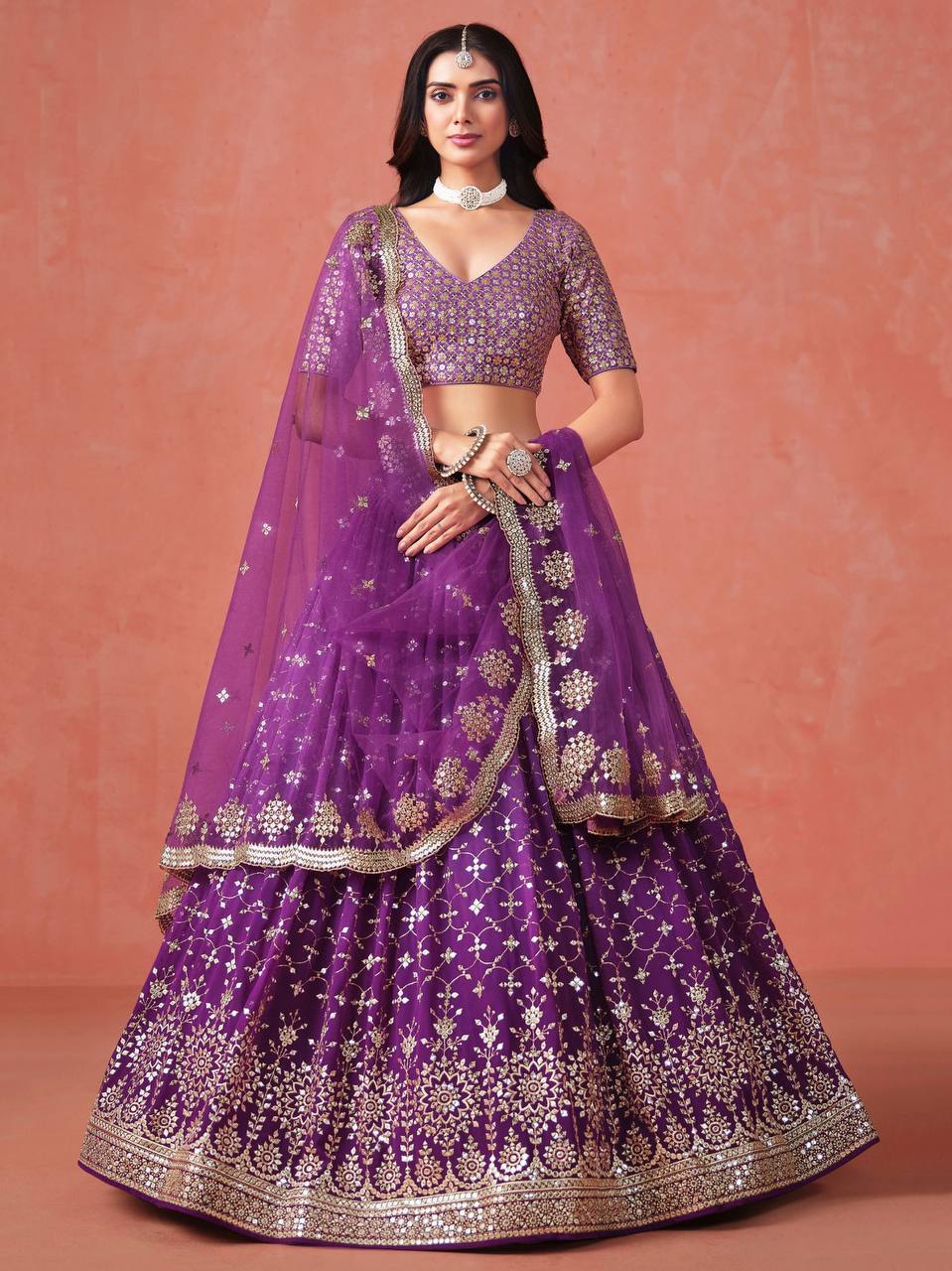 Designer Teal Blue Georgette Sequence Work Lehenga