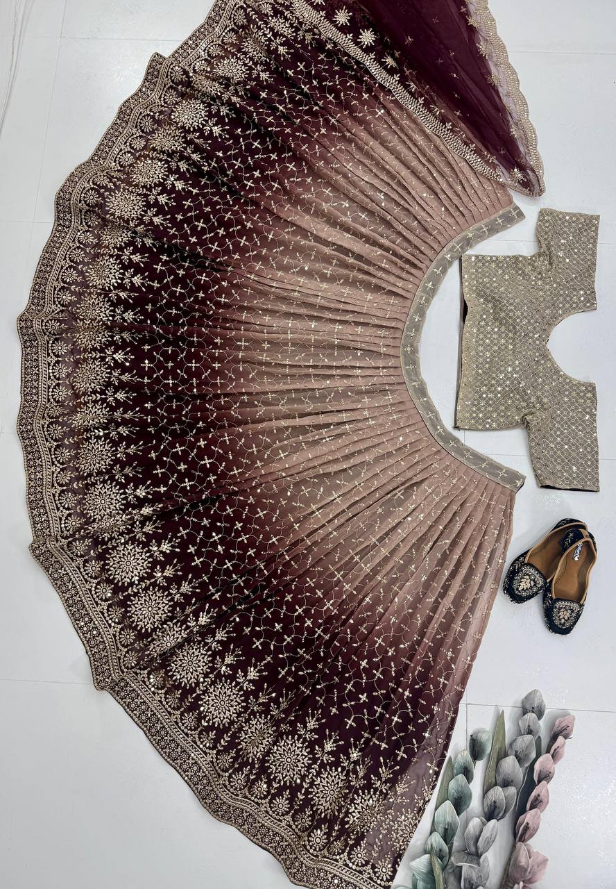 Designer Teal Blue Georgette Sequence Work Lehenga