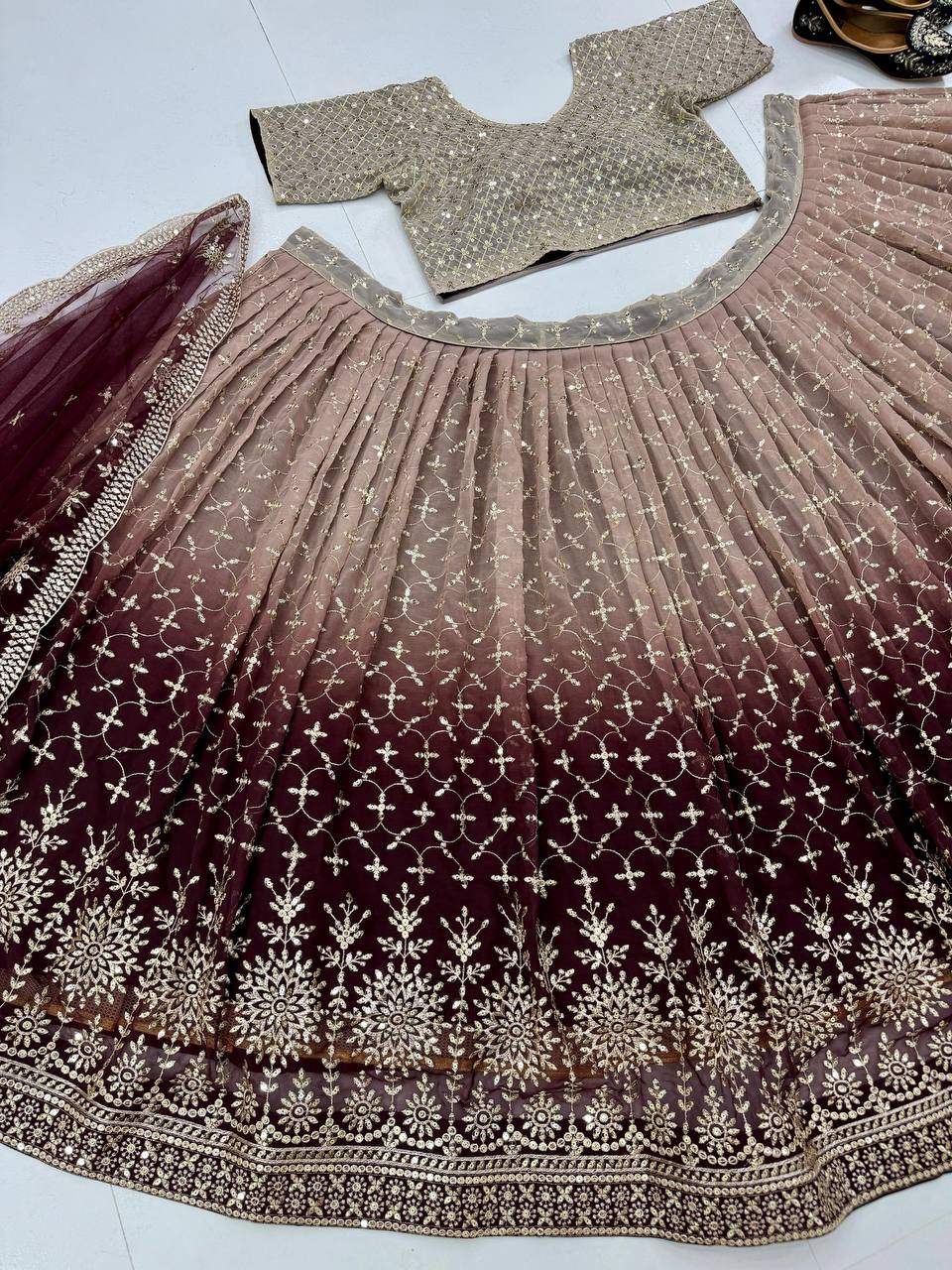 Designer Teal Blue Georgette Sequence Work Lehenga