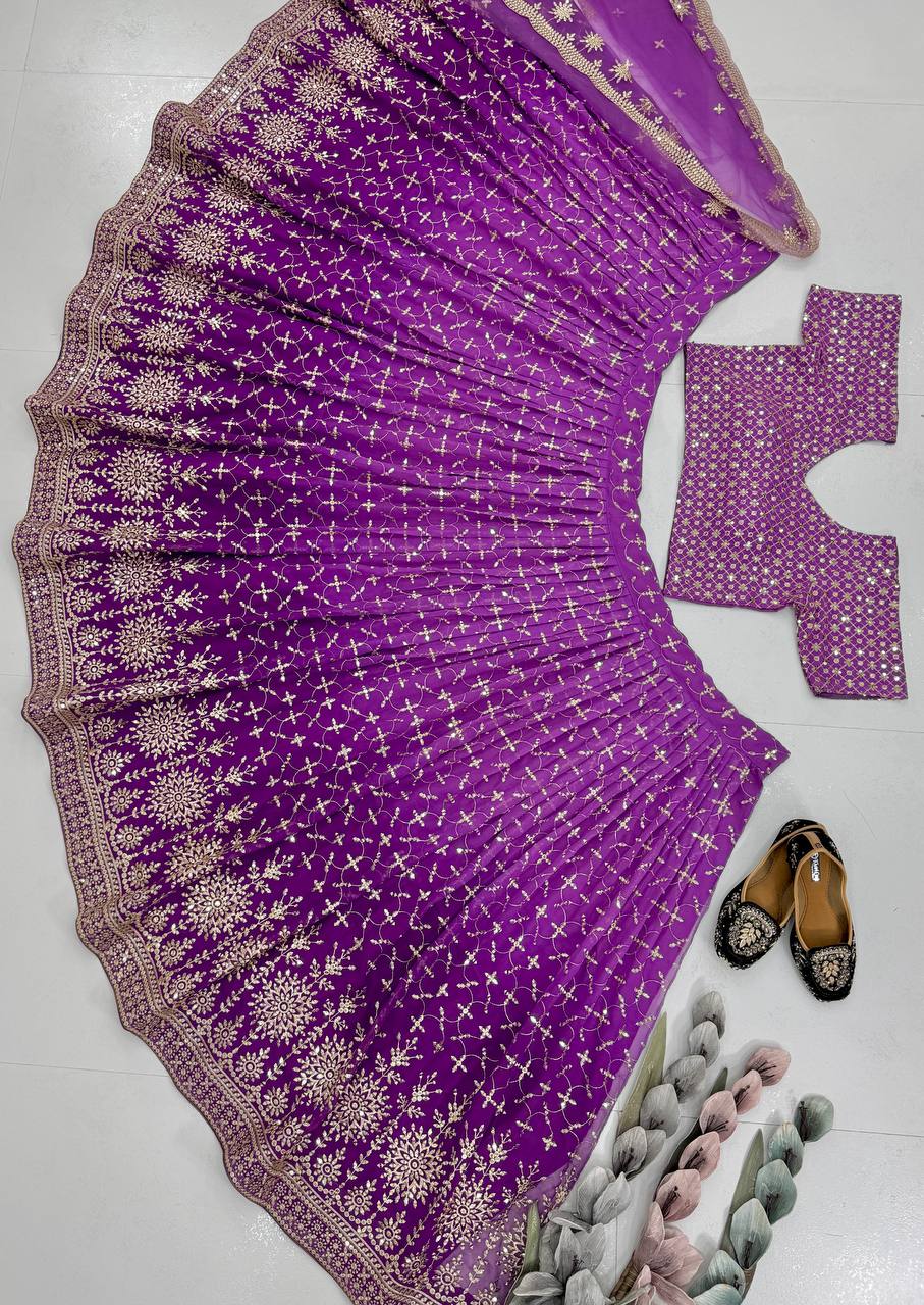 Designer Teal Blue Georgette Sequence Work Lehenga