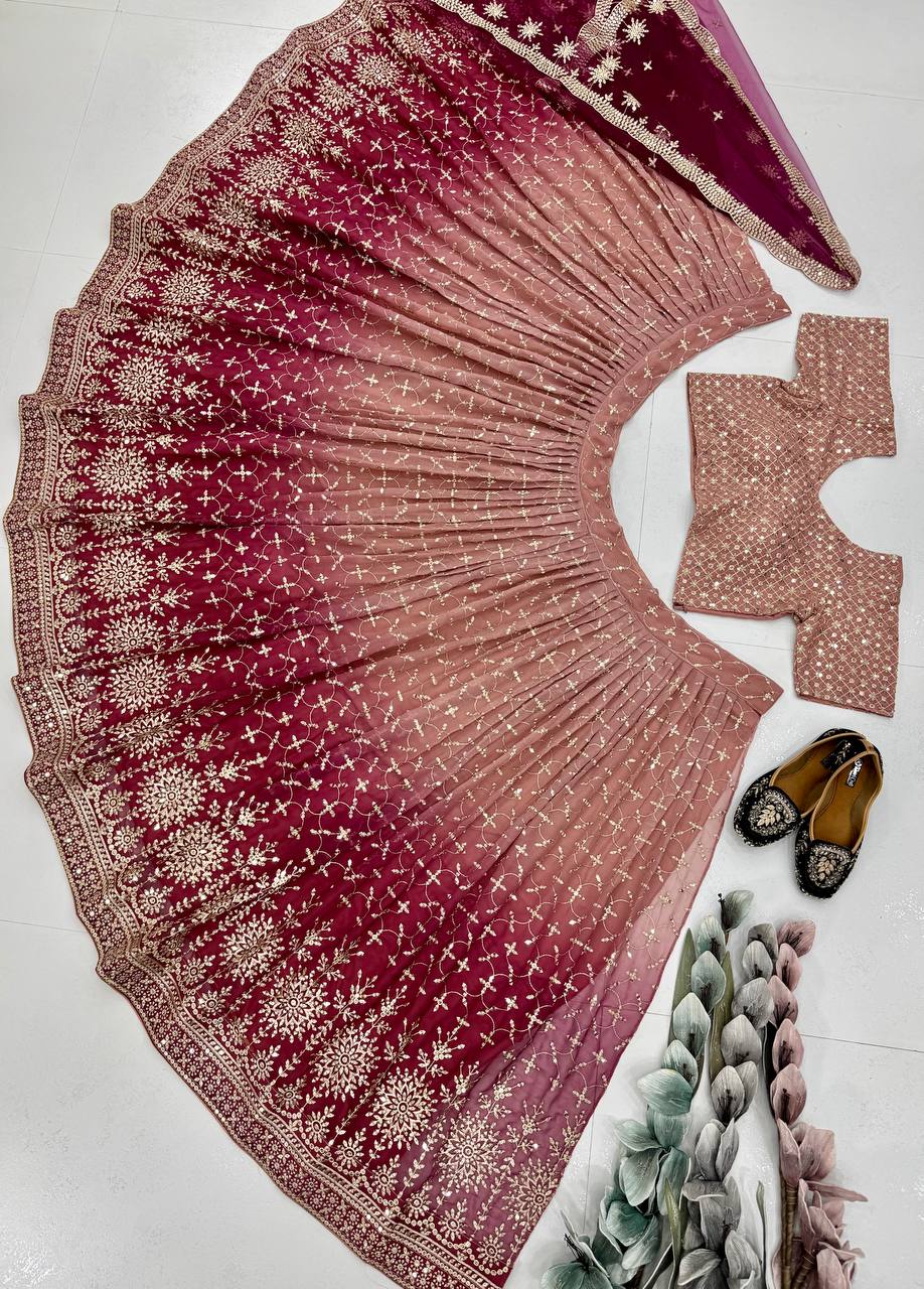 Designer Teal Blue Georgette Sequence Work Lehenga