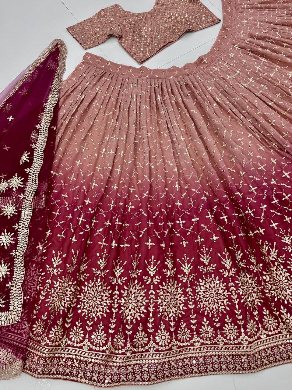 Designer Teal Blue Georgette Sequence Work Lehenga