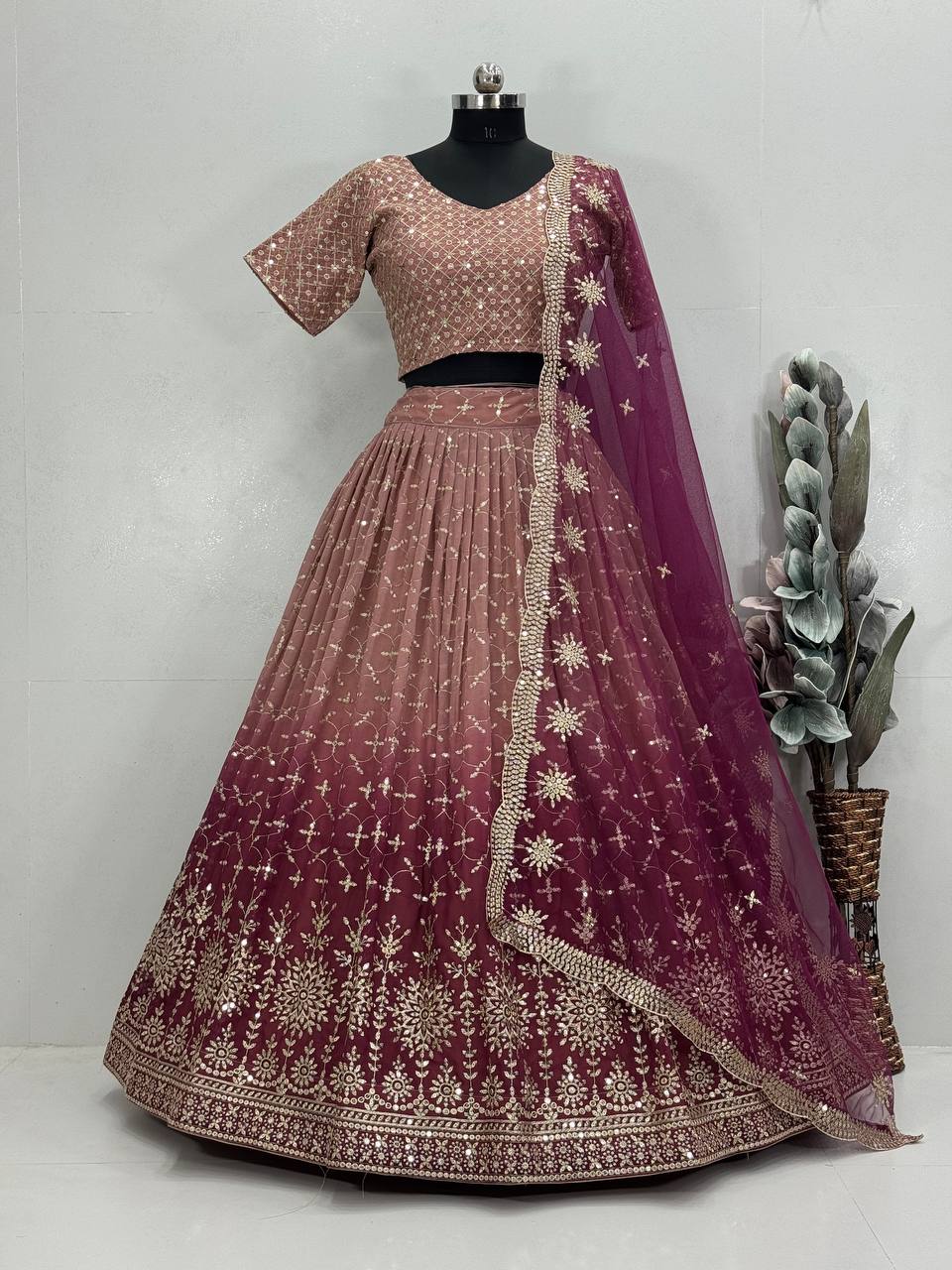 Designer Teal Blue Georgette Sequence Work Lehenga