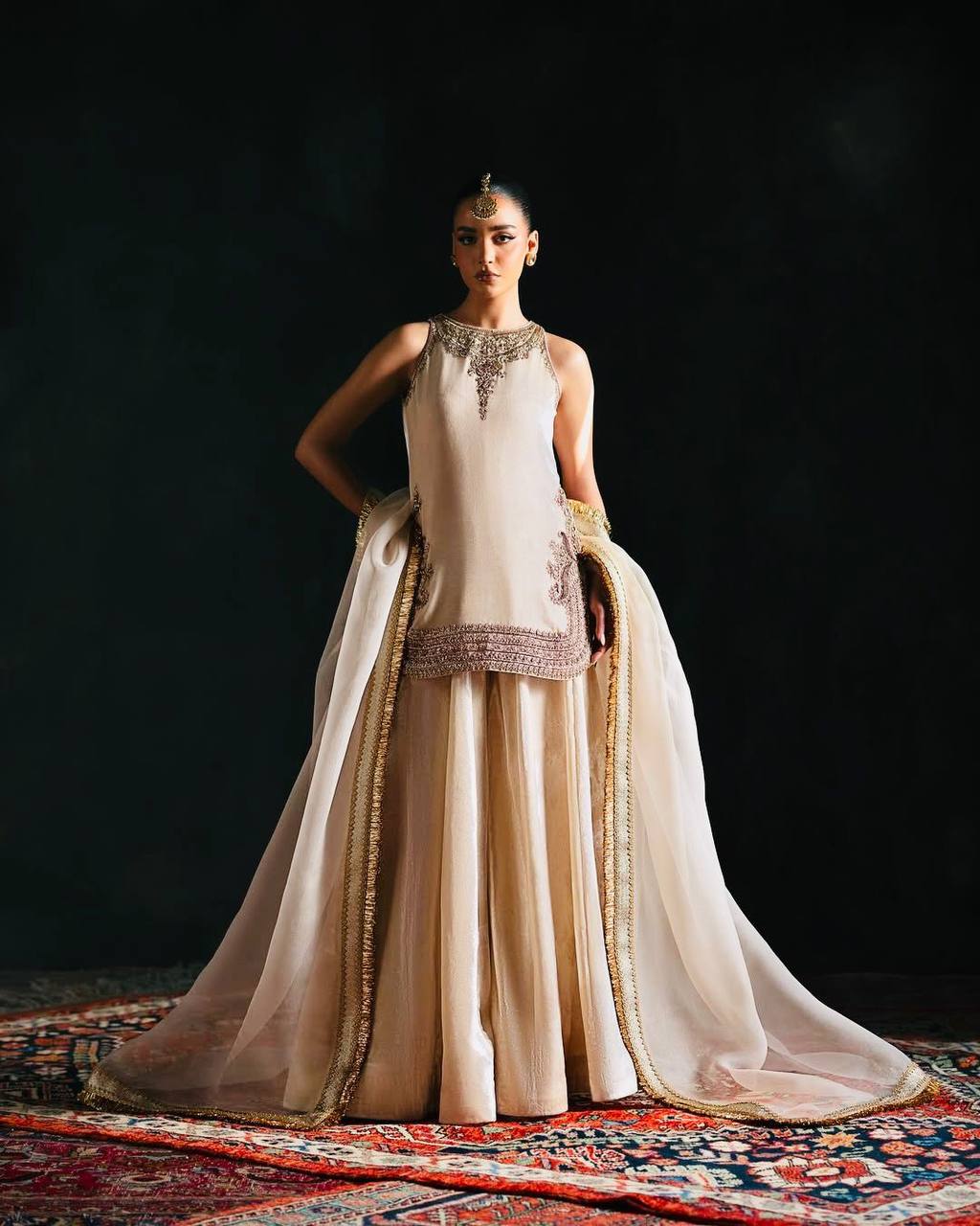 Stylish Maroon Velvet with Embroidery Work Palazzo Suit