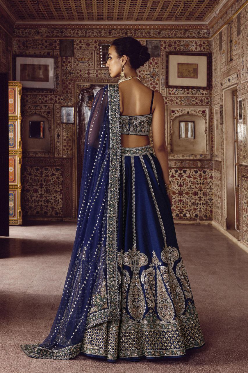 Marvelous Blue Slub Silk Embroidery Work Lehenga Choli