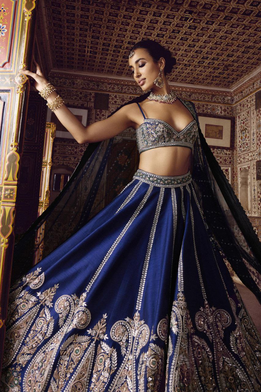 Marvelous Blue Slub Silk Embroidery Work Lehenga Choli