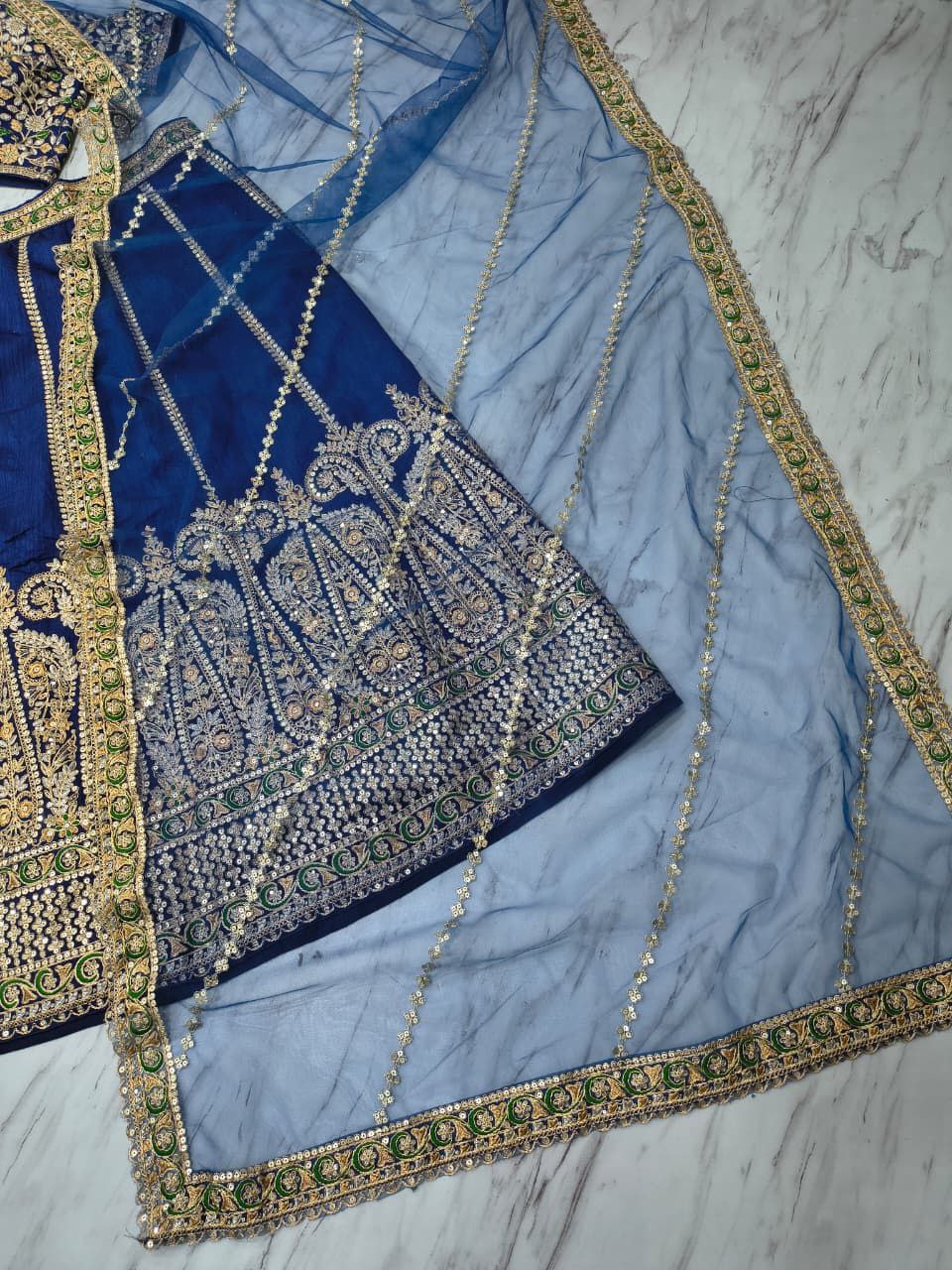 Marvelous Blue Slub Silk Embroidery Work Lehenga Choli