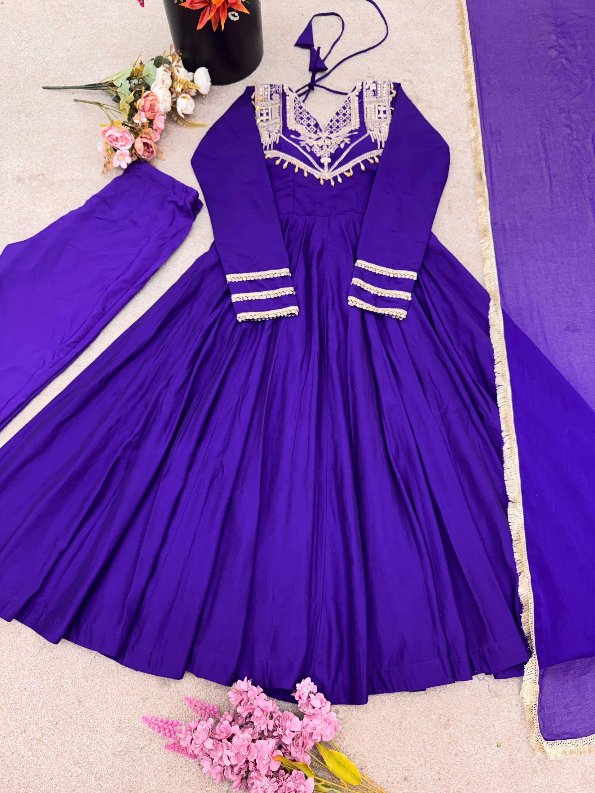 Stylish Red Silk Codding Work Anarkali Gown