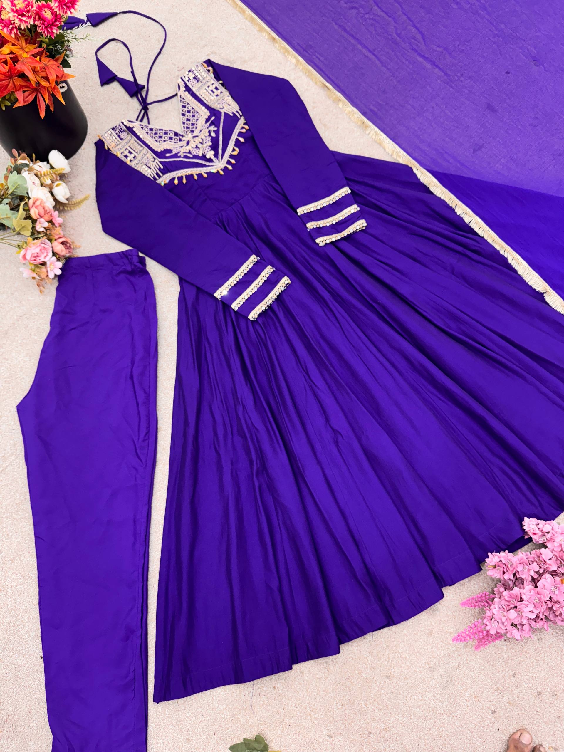 Stylish Red Silk Codding Work Anarkali Gown