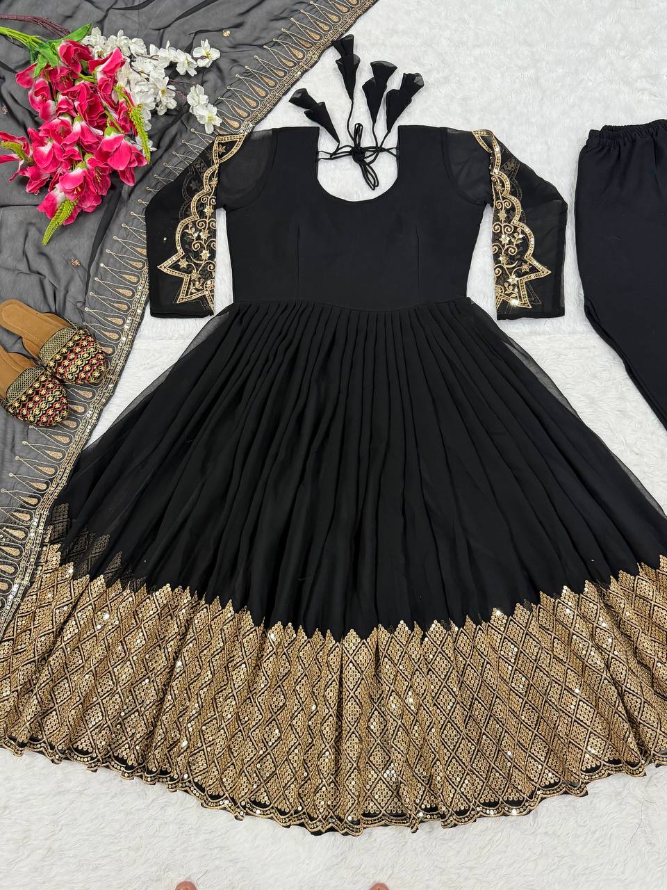 Wonderful Black Georgette Embroidery Anarkali Suit