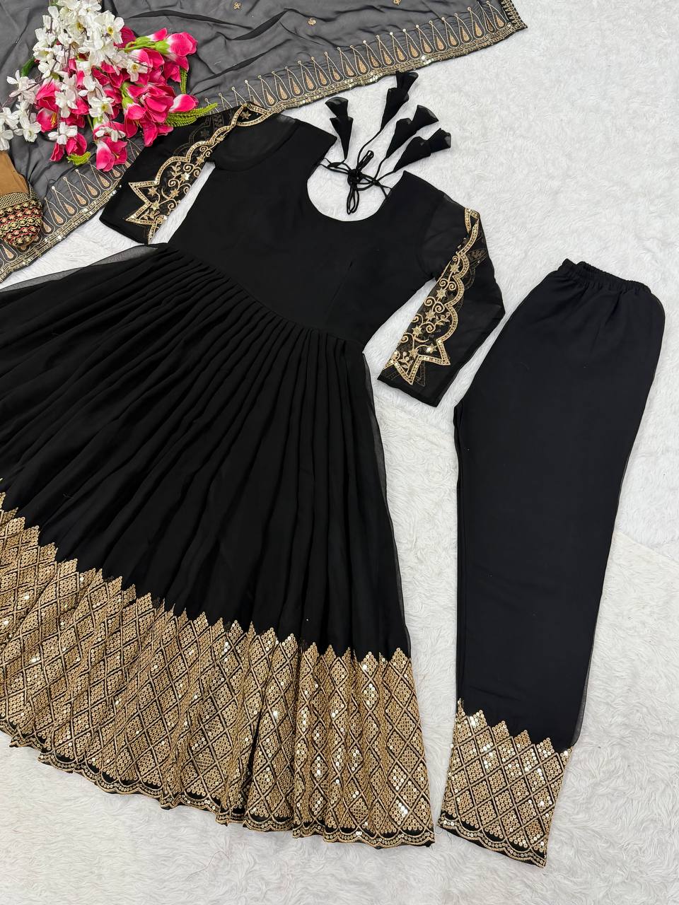 Wonderful Black Georgette Embroidery Anarkali Suit