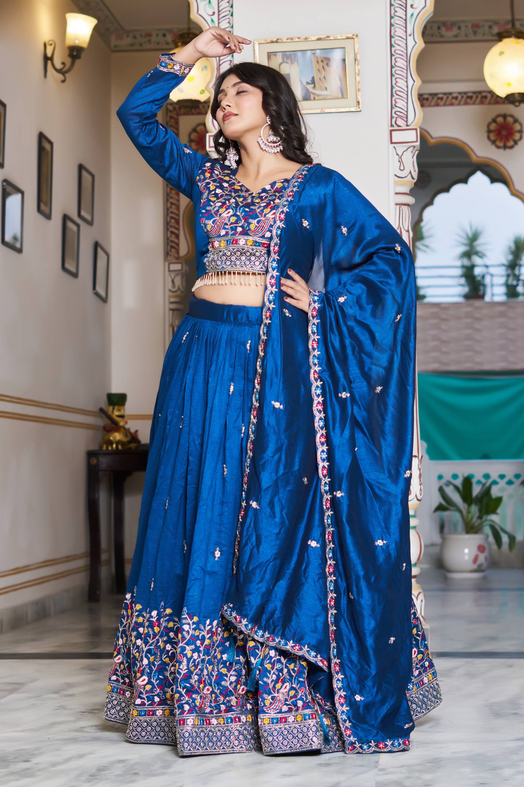 Lovely Bule Silk Embroidery Lehenga Choli