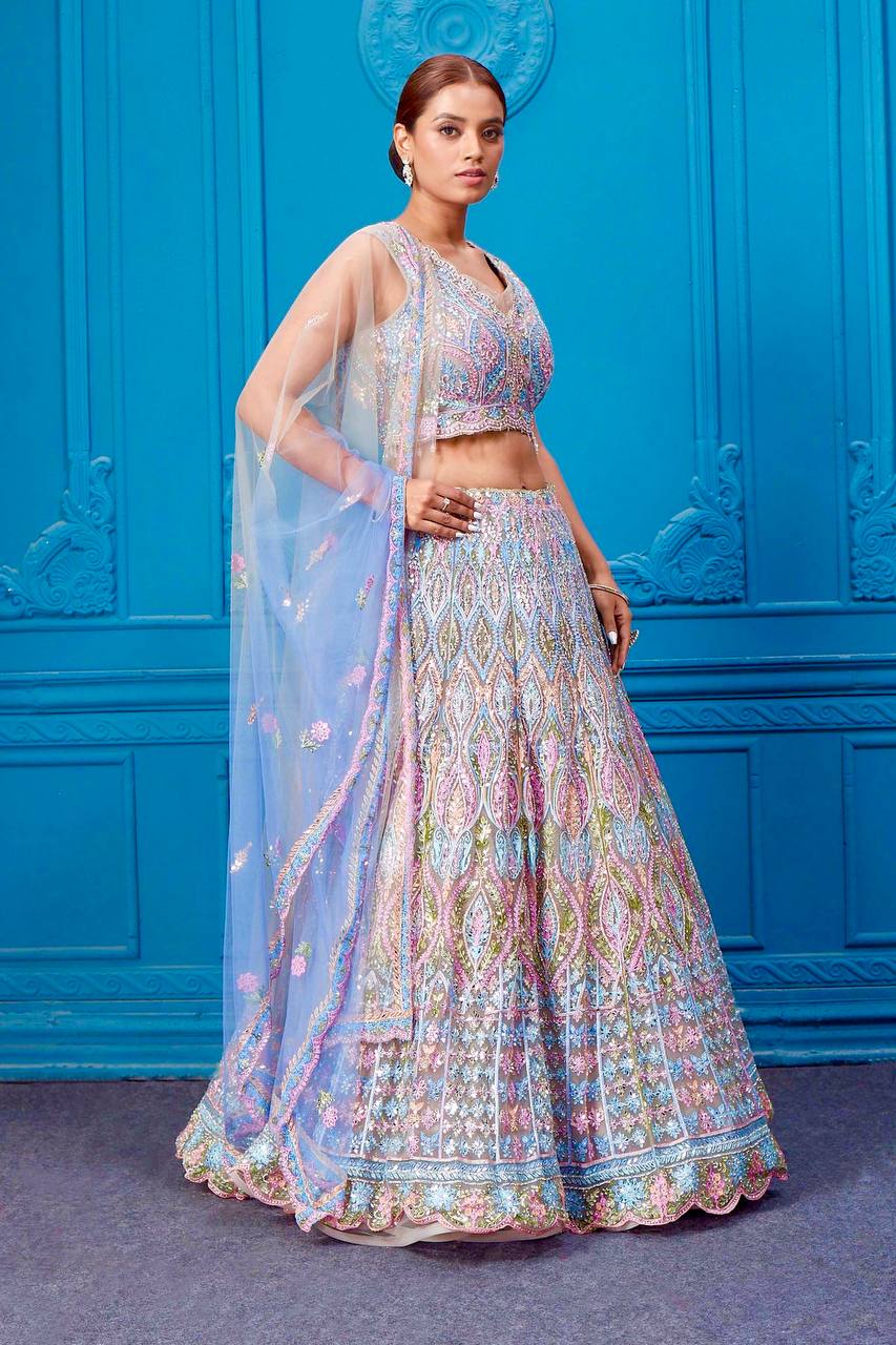 Trendy White Net Embroidery Work Lehenga Choli