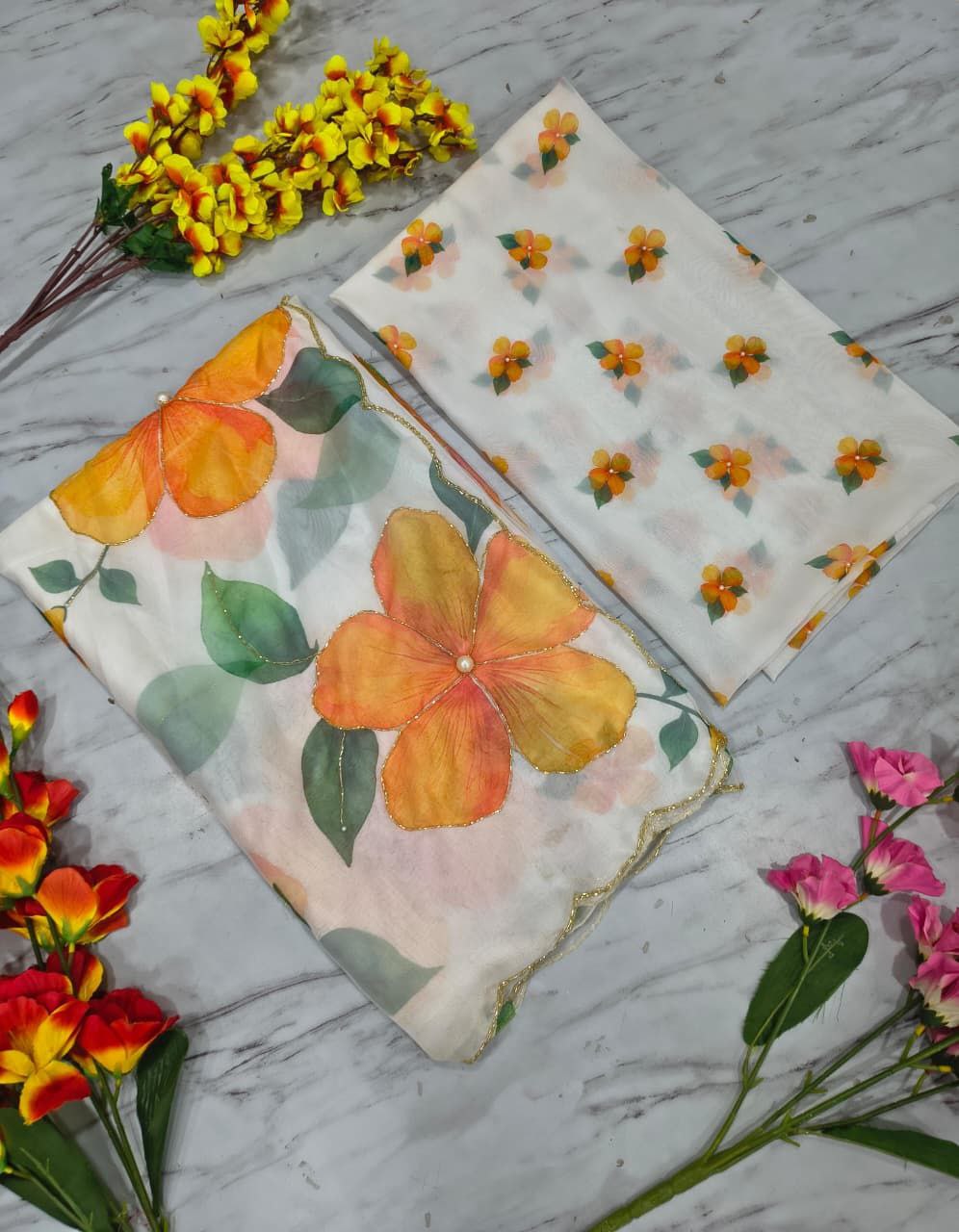 Beautiful White Taby Silk Work Saree