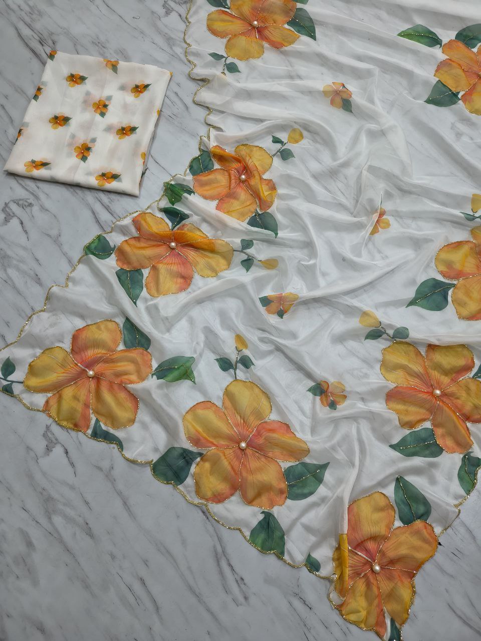 Beautiful White Taby Silk Work Saree