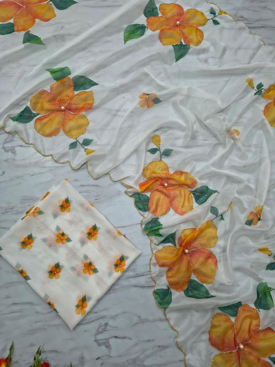 Beautiful White Taby Silk Work Saree