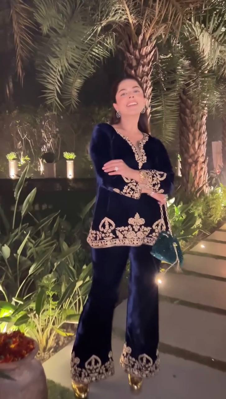 Ravishing Blue Velvet with Embroidery Work Palazzo Suit