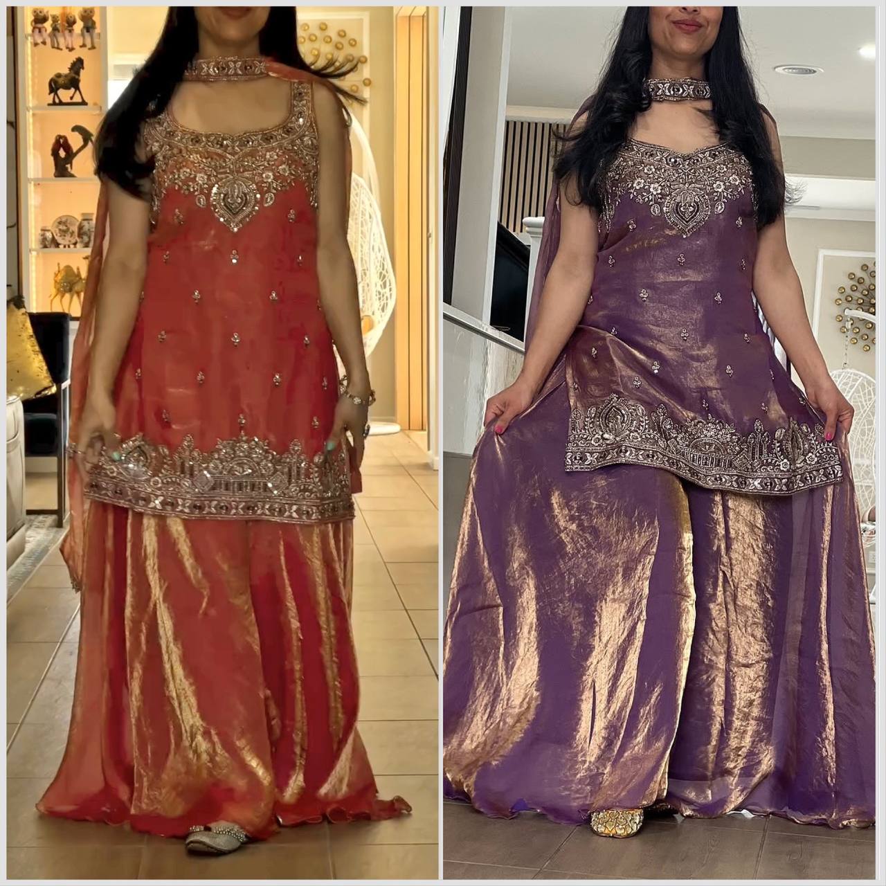 Stylish Orange Silk Embroidery Work Palazzo Suit