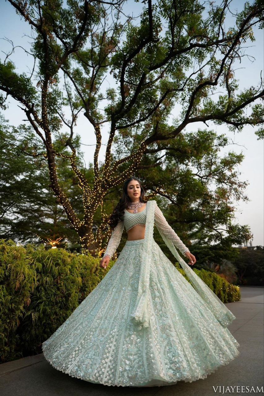 Stylish Silver Net With Embroidery Work Lehenga Choli