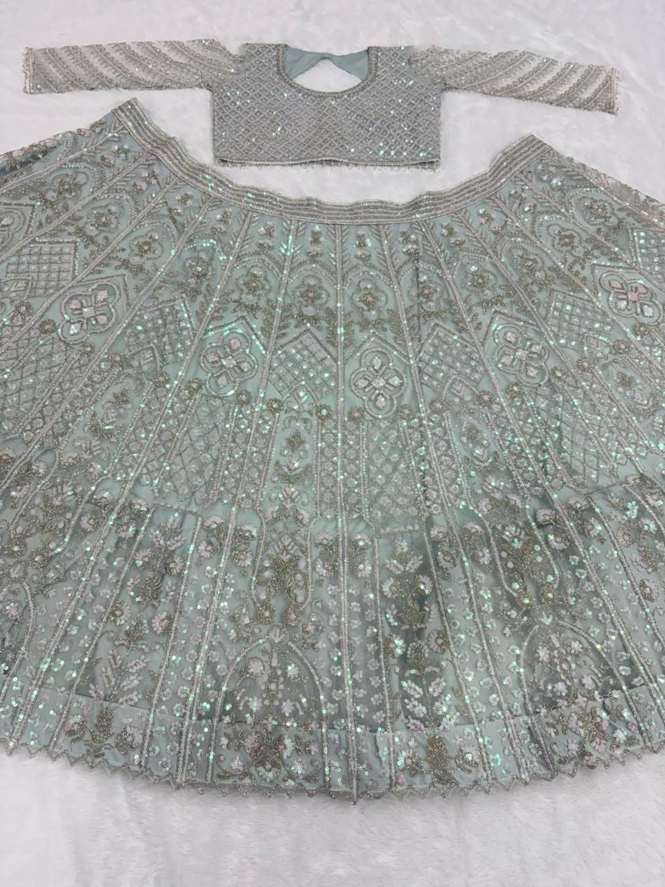 Stylish Silver Net With Embroidery Work Lehenga Choli