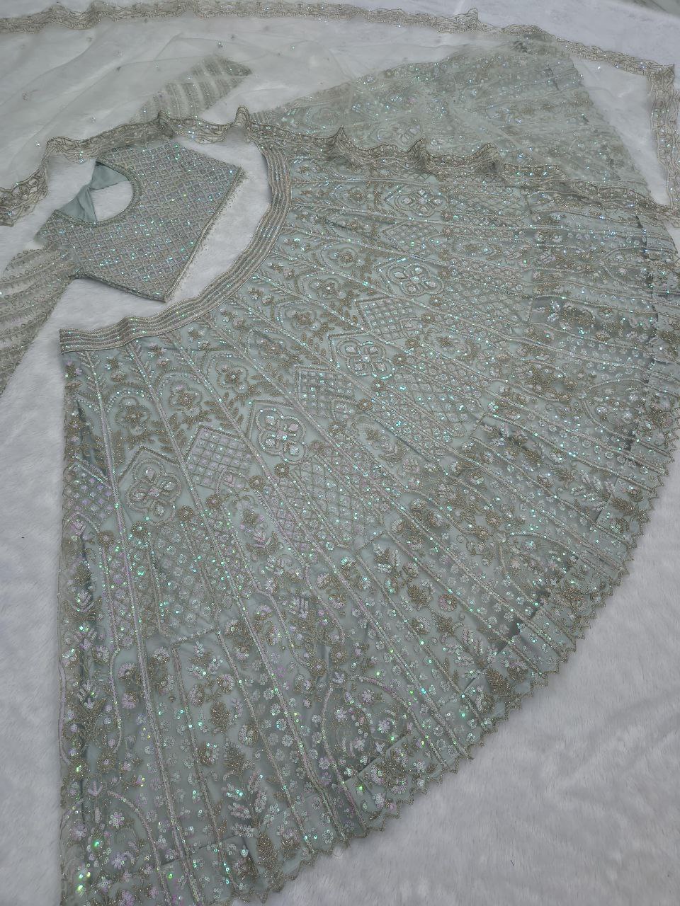 Stylish Silver Net With Embroidery Work Lehenga Choli