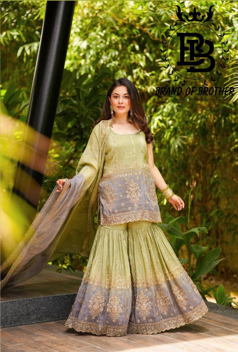 Gorgeous double shade Sequence Work Green Color Sharat Suit – vastracloth