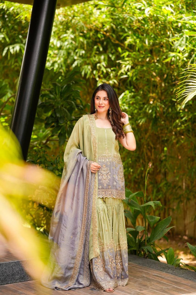 Gorgeous double shade Sequence Work Green Color Sharat Suit – vastracloth