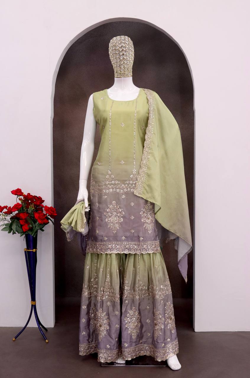 Gorgeous double shade Sequence Work Green Color Sharat Suit – vastracloth