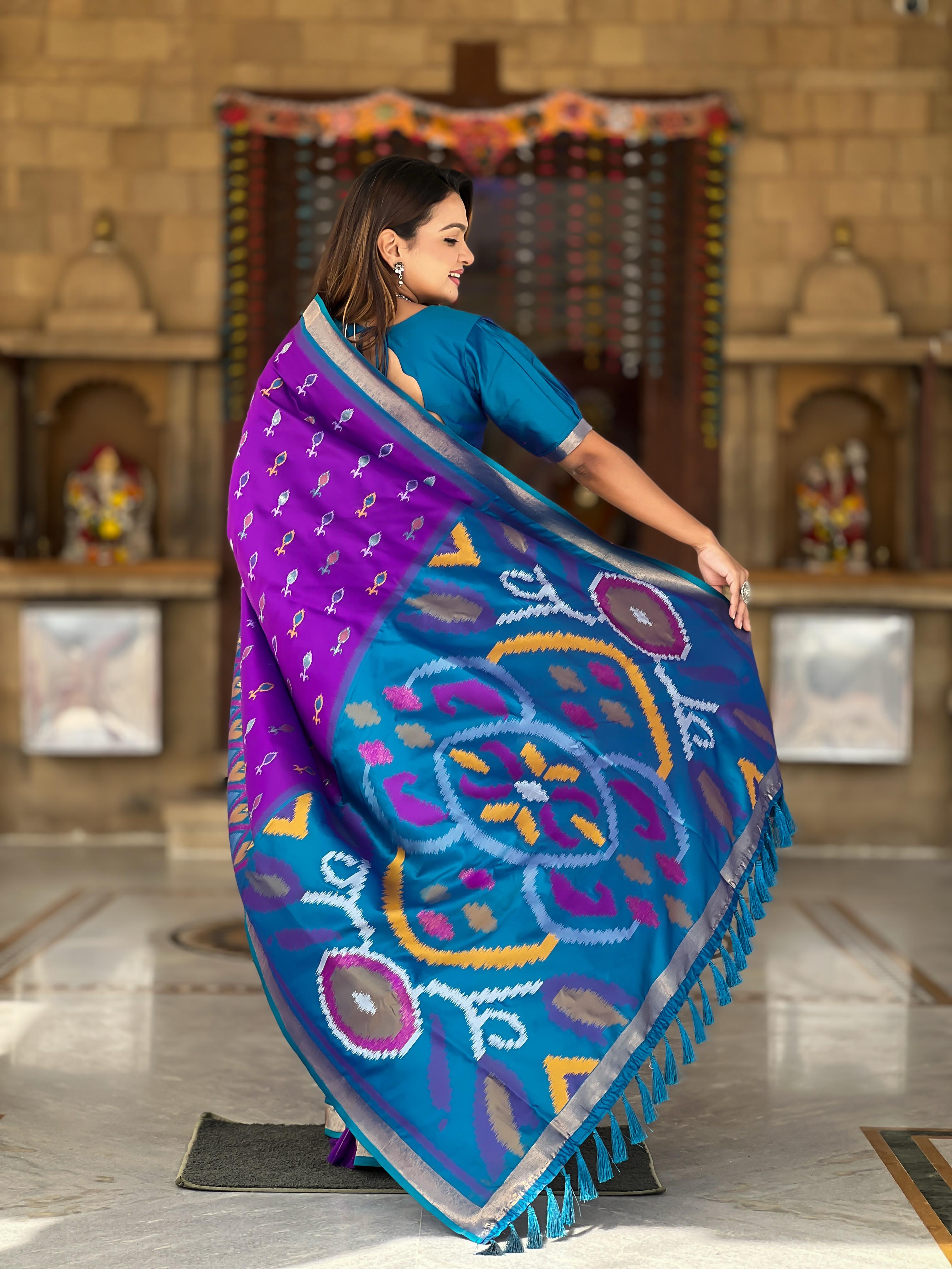 Purple Color Patola Weaving Border Silk Saree