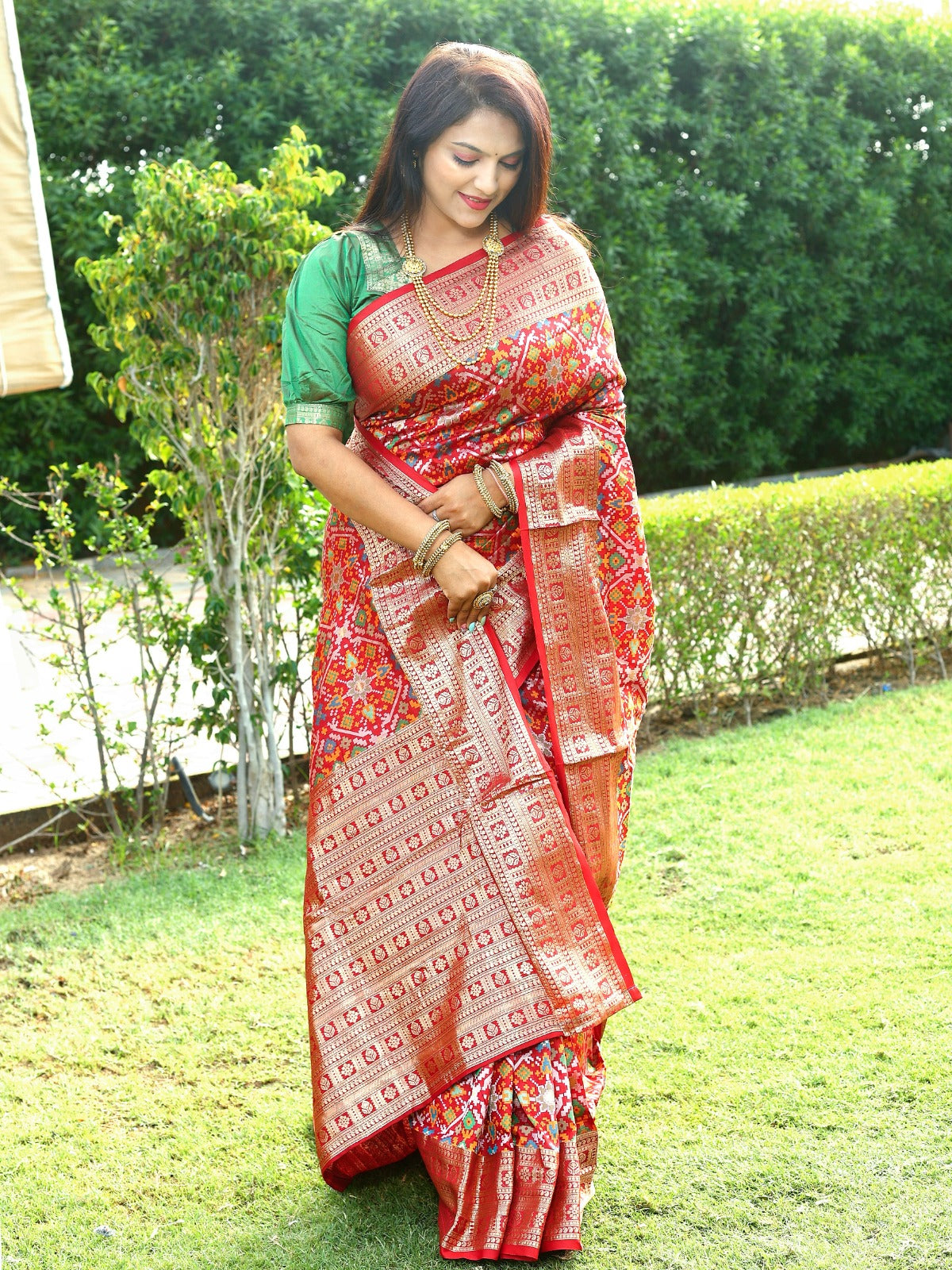 Fashionable Red Color All Over Zari Patola Weaving Saree