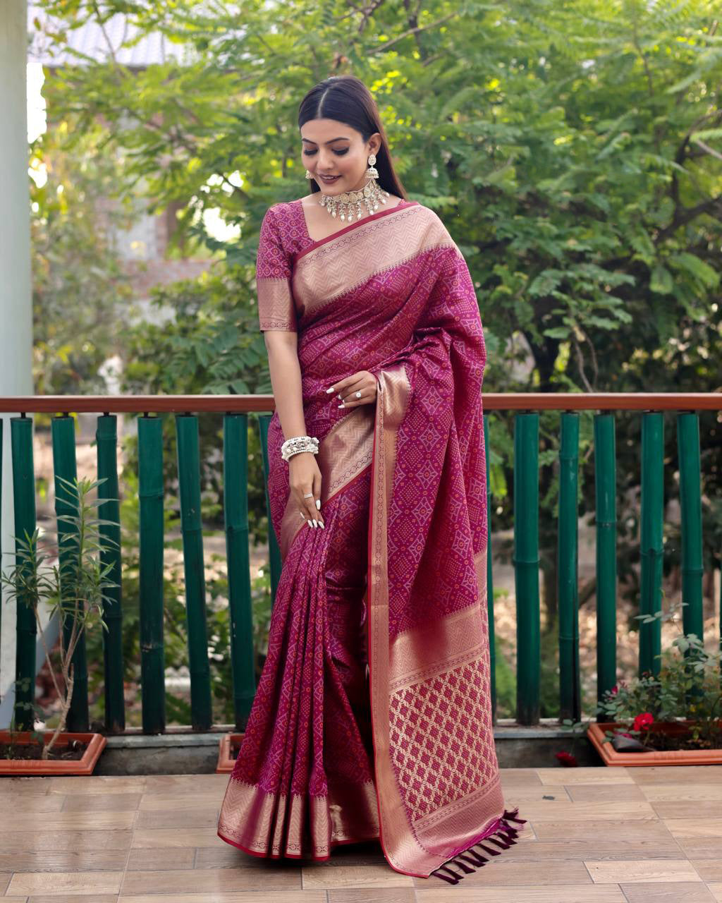 Wine Color Bandini Patola Design Saree