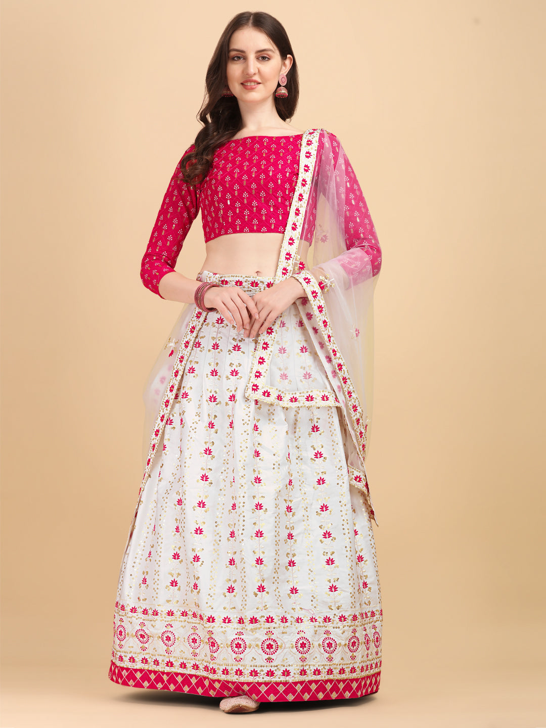 Designer Pink And White Sequence Embroidered Work Lehenga Choli