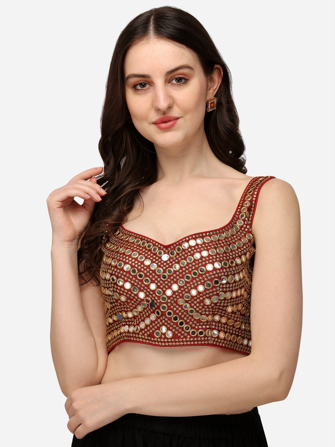 Stylish Maroon Color Sweetheart Neck Sequence Work Blouse