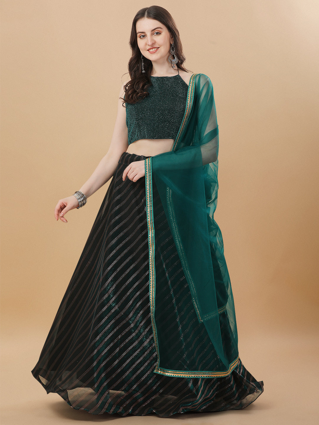 Trendy Imported Fabric Green Color Lehenga Choli