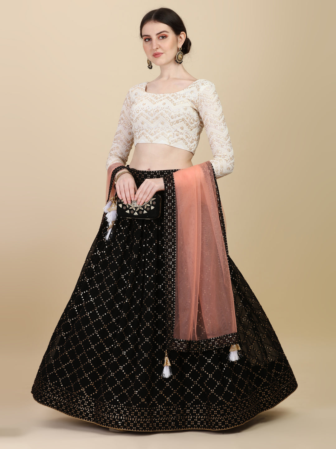 Glorious Black Color Sequence Embroidered Work Lehenga Choli