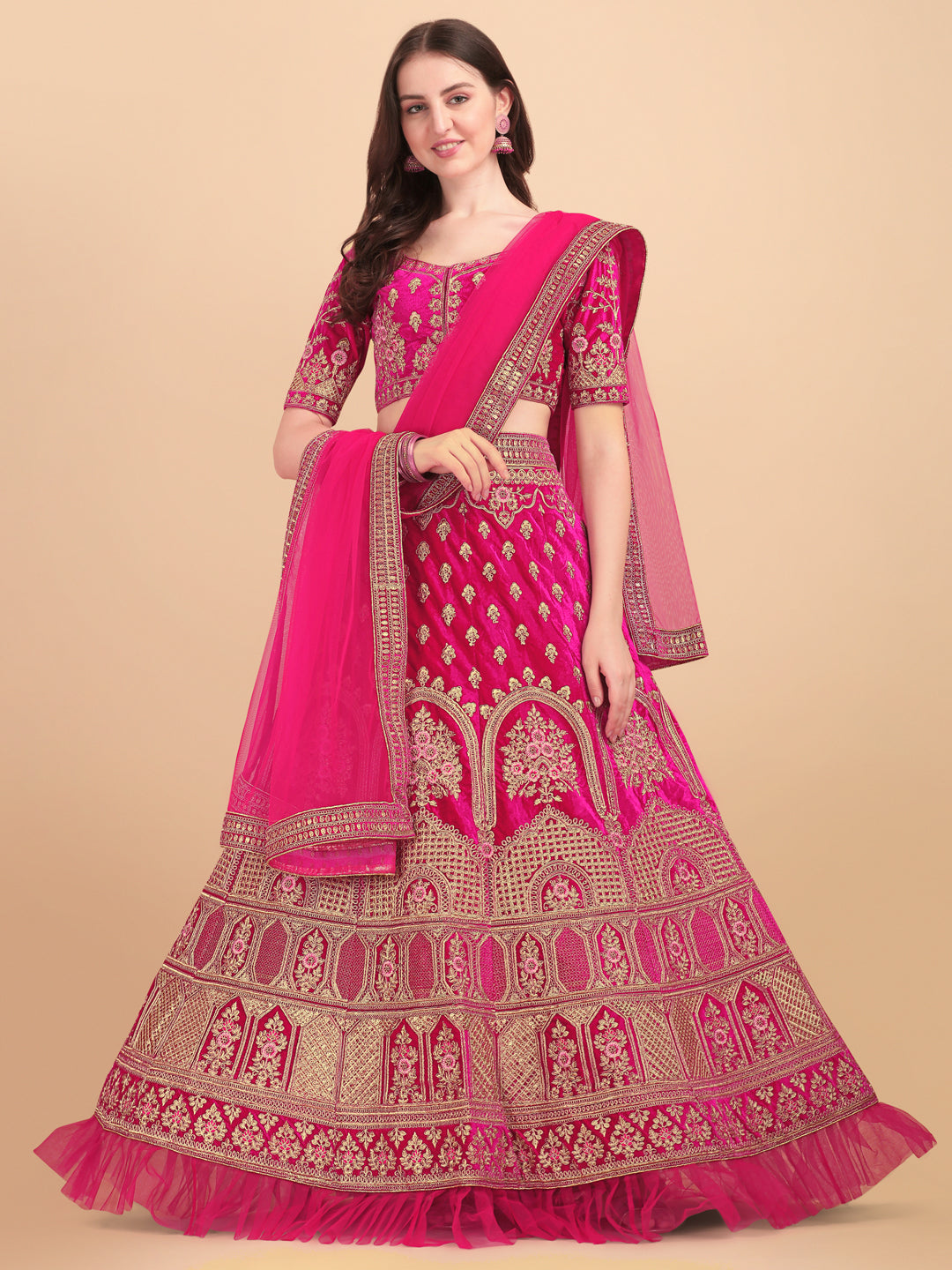 Pink Color Sequence Embroidery Work Bridal Wear Lehenga Choli