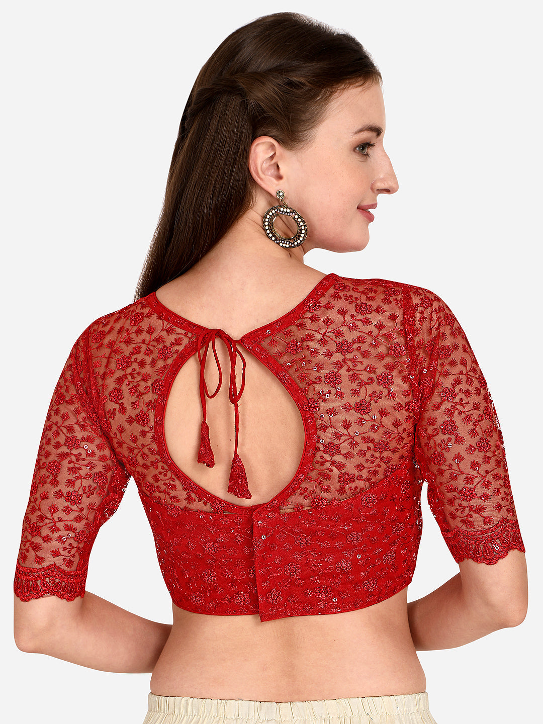 Beautiful Red Color Embroidered & Sequence Work Net Blouse