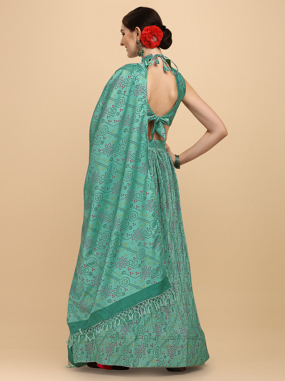 Digital Printed Turquoise Color Crushed Lehenga Choli