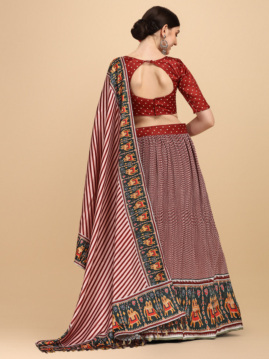 Digital Printed Maroon Color Crushed Lehenga Choli