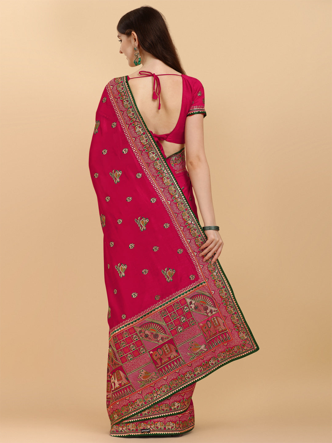 Party Wear Pink Color Embroidered Work Vichitra Silk Saree