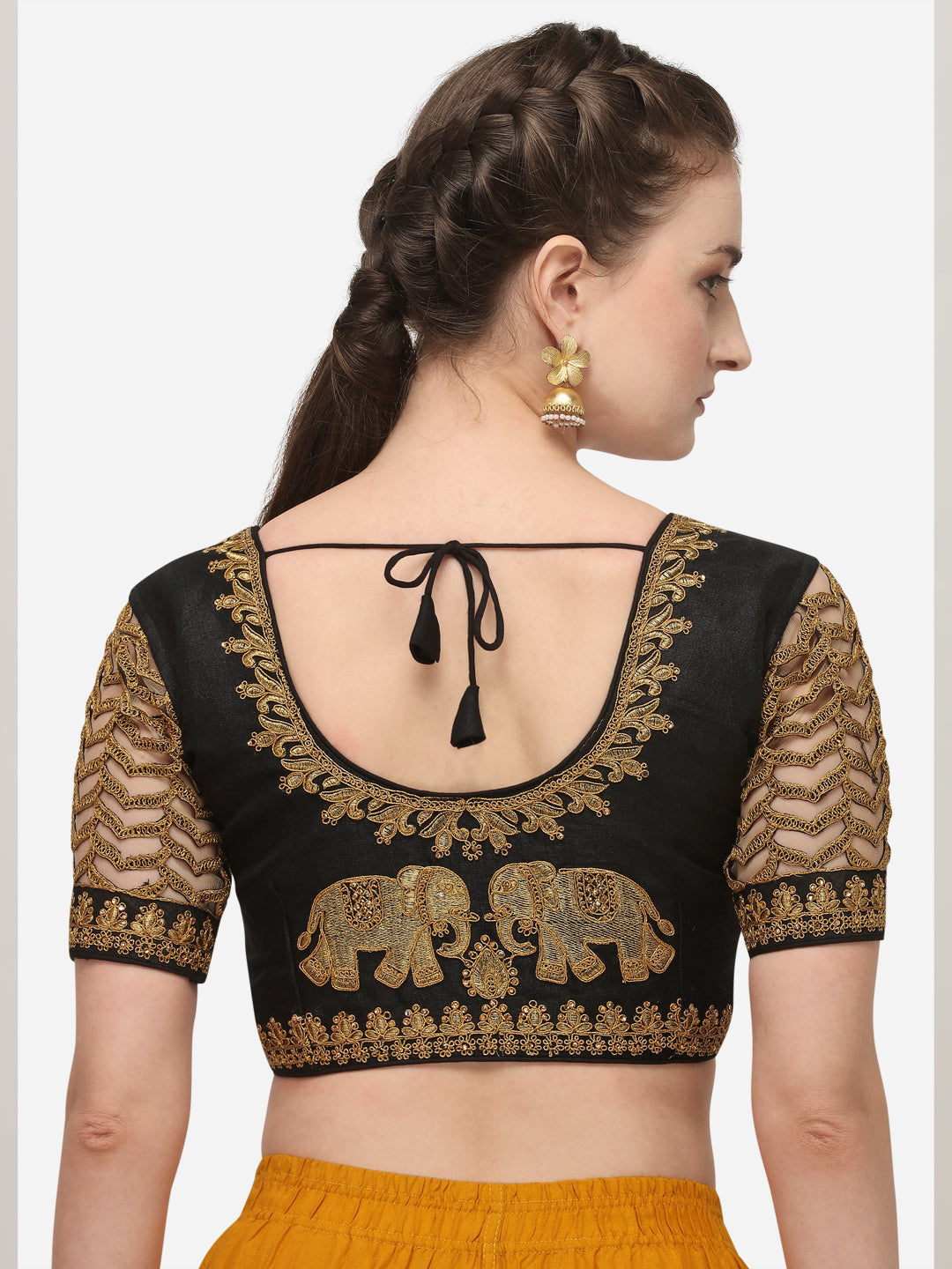 Elephent Design Black Color Embroidery Work Blouse