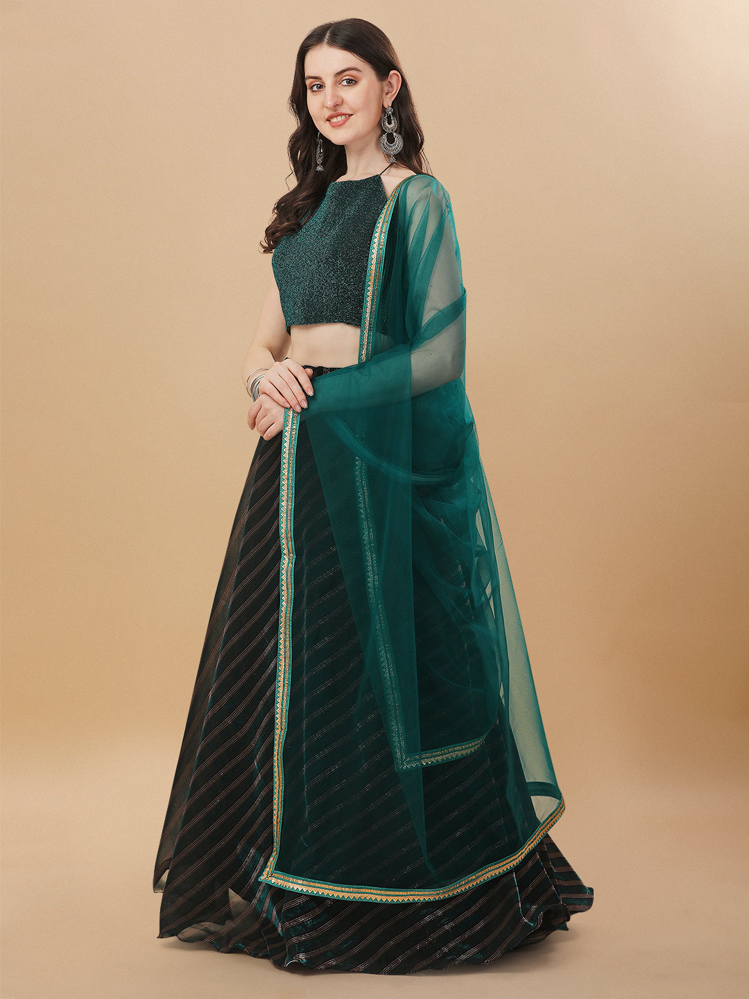Trendy Imported Fabric Green Color Lehenga Choli